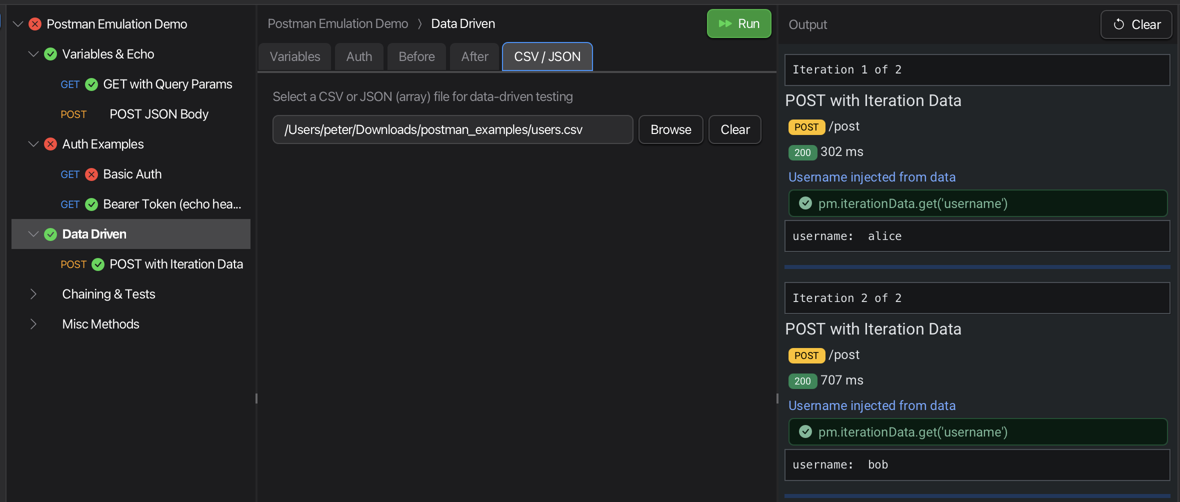 CSV/JSON Tab for Data-Driven Testing