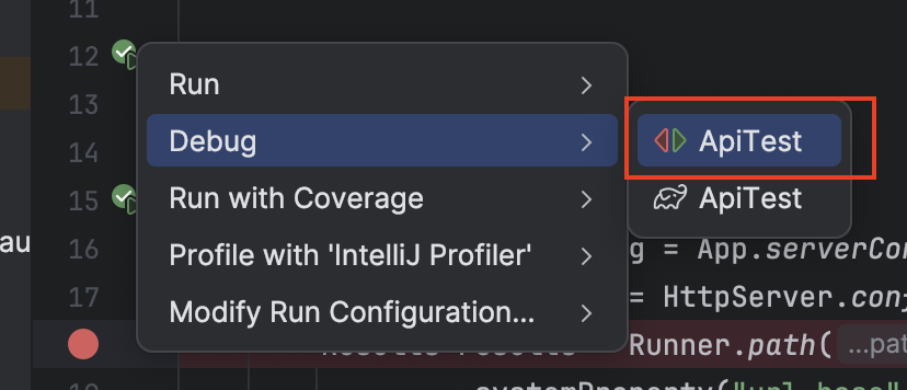 Right-click menu showing the option to choose the Java run configuration