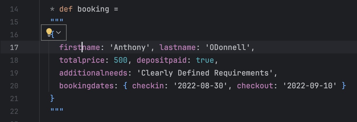 JSON re-format bulb icon in the Karate editor