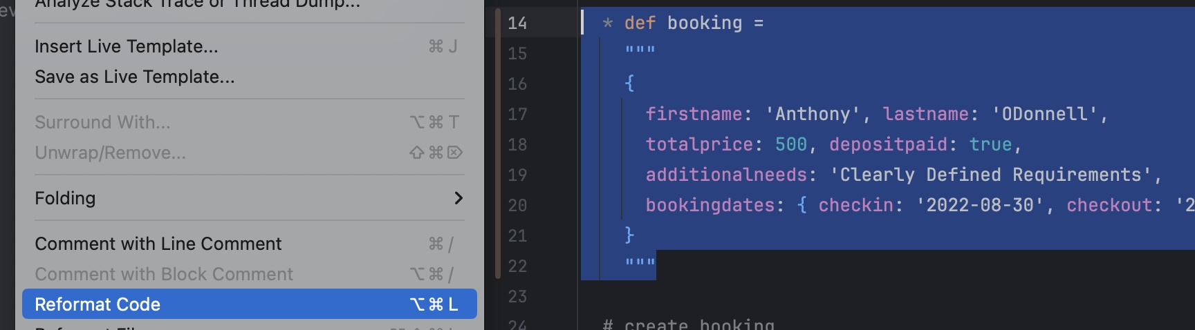 Karate feature file before and after reformatting