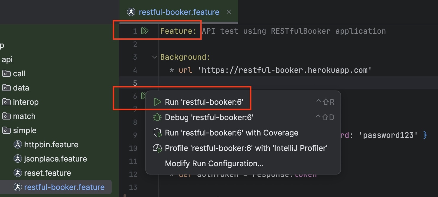 Run or debug a single scenario from the gutter icon