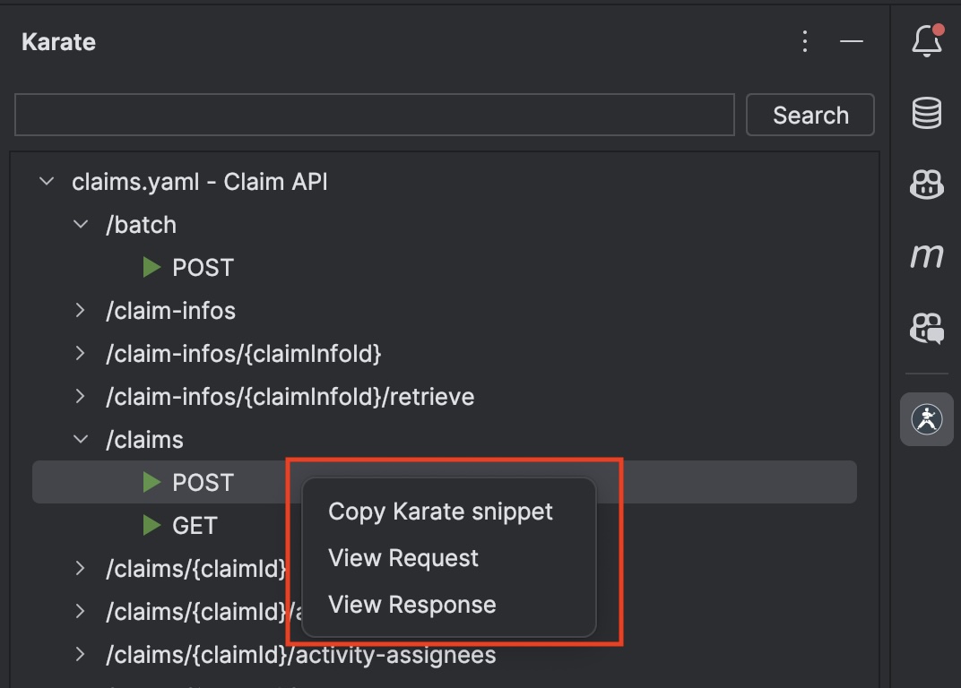 Right-click menu for choosing request or response payload