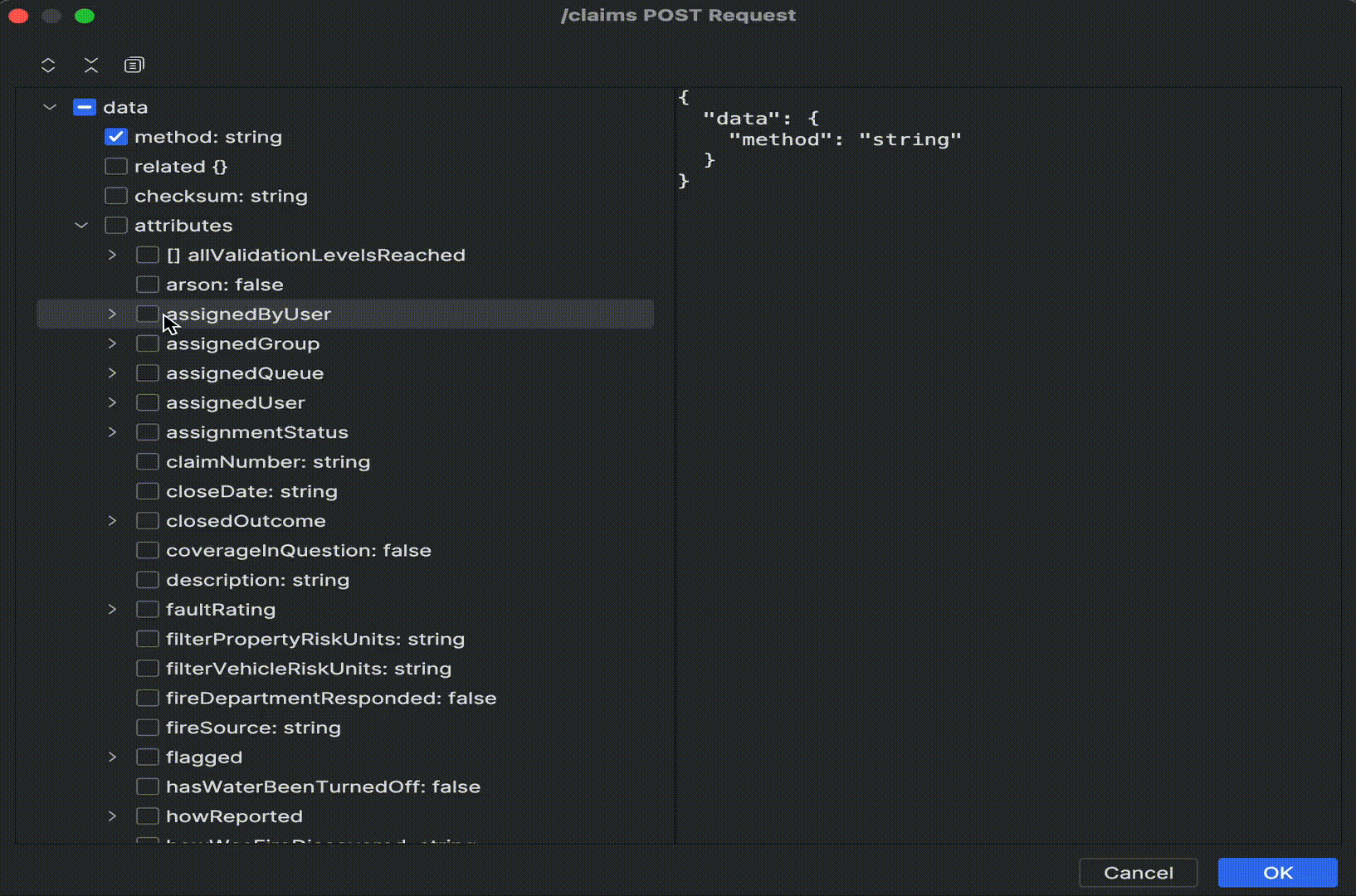 Selecting JSON keys to build a payload sub-set