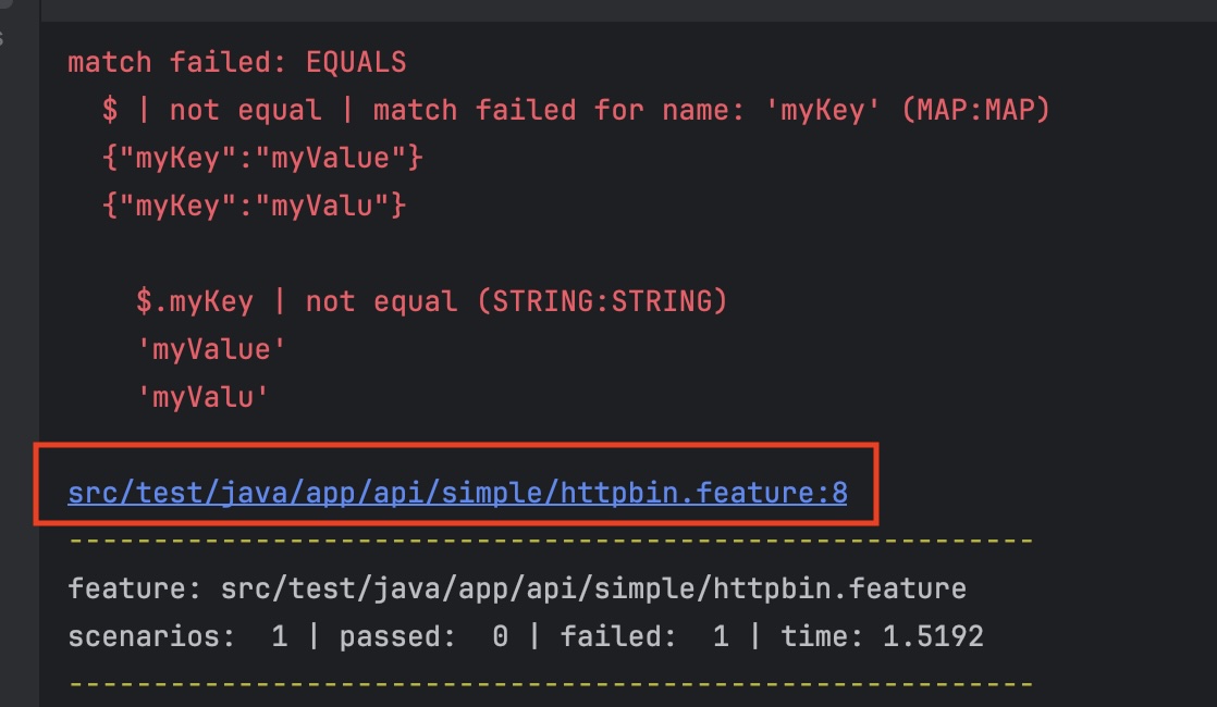 Clickable error hyperlink in the Karate test log