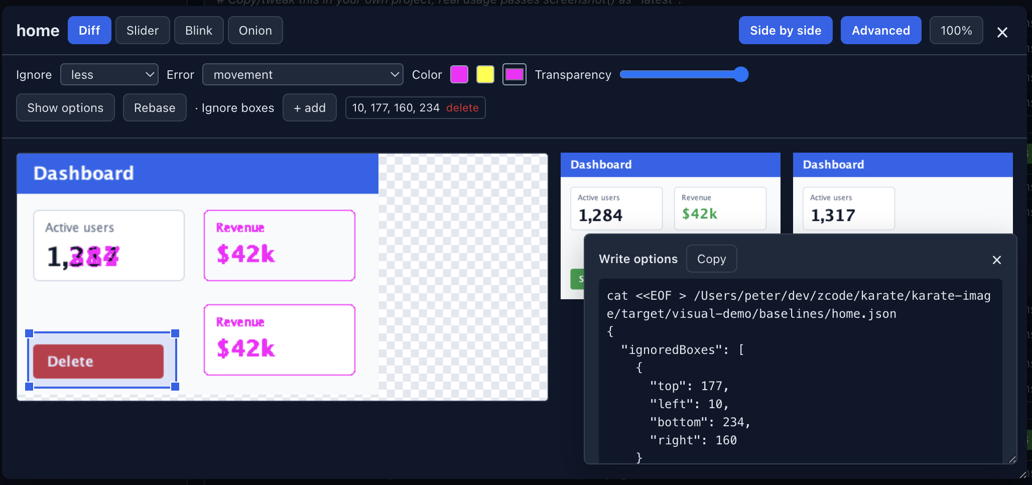 Advanced live re-diff controls and ignore-box authoring in the lightbox
