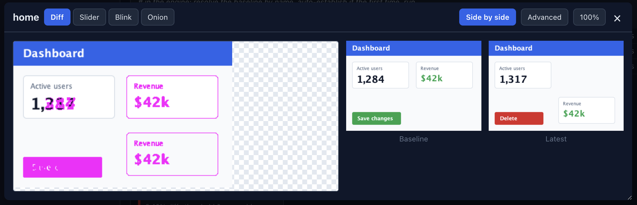 Side-by-side baseline and latest view in the image-comparison lightbox